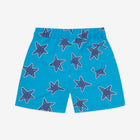 Blue UV Protective Swim Shorts with a starfish pattern. The shorts have an elastic waistband and a pocket on the right side.